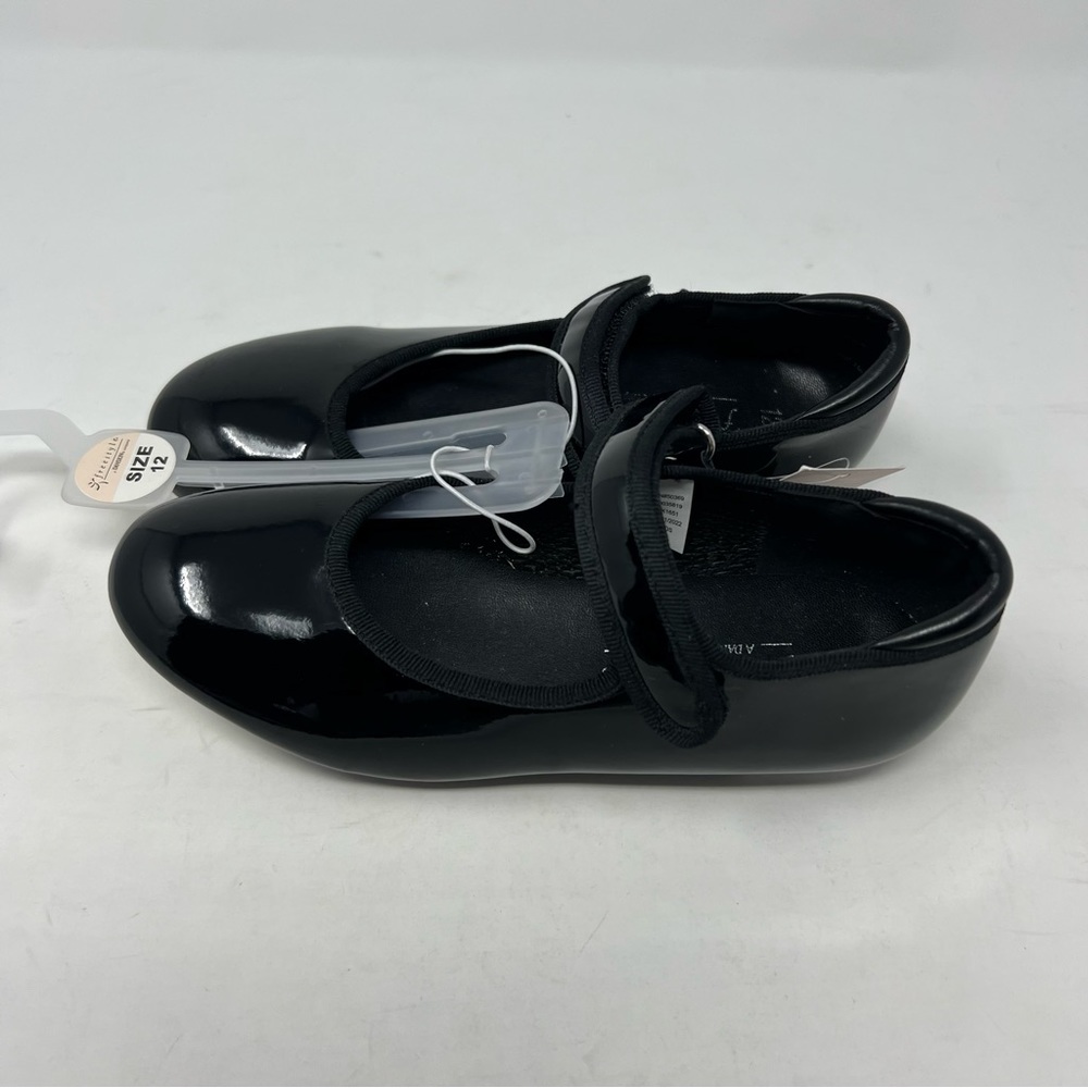 NWT Freestyle by Danskin Black Patent Leather Dance Tap Shoes Size 12 Girls